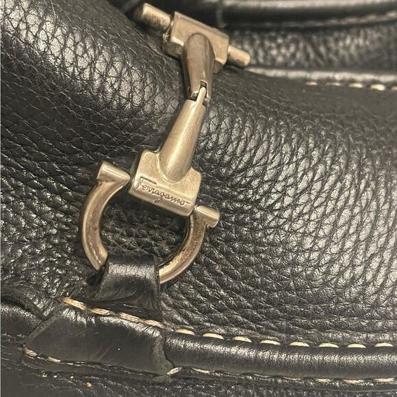 Salvatore Ferragamo Mens Black Pebble Leather Side Buckle Loafer Dress Shoe 10.5